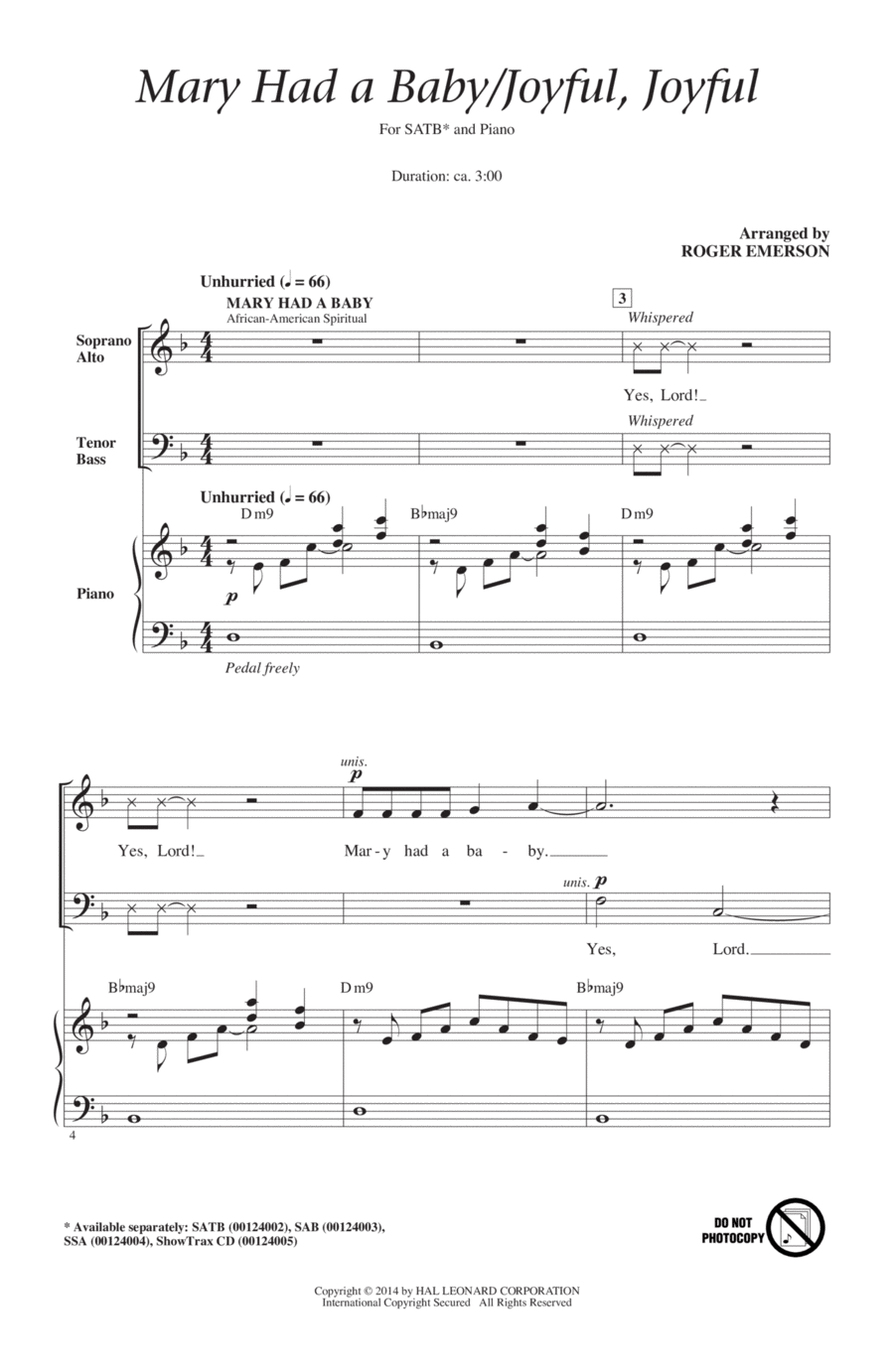 Mary Had A Baby / Joyful, Joyful 4-Part scores gallery preview page 1
