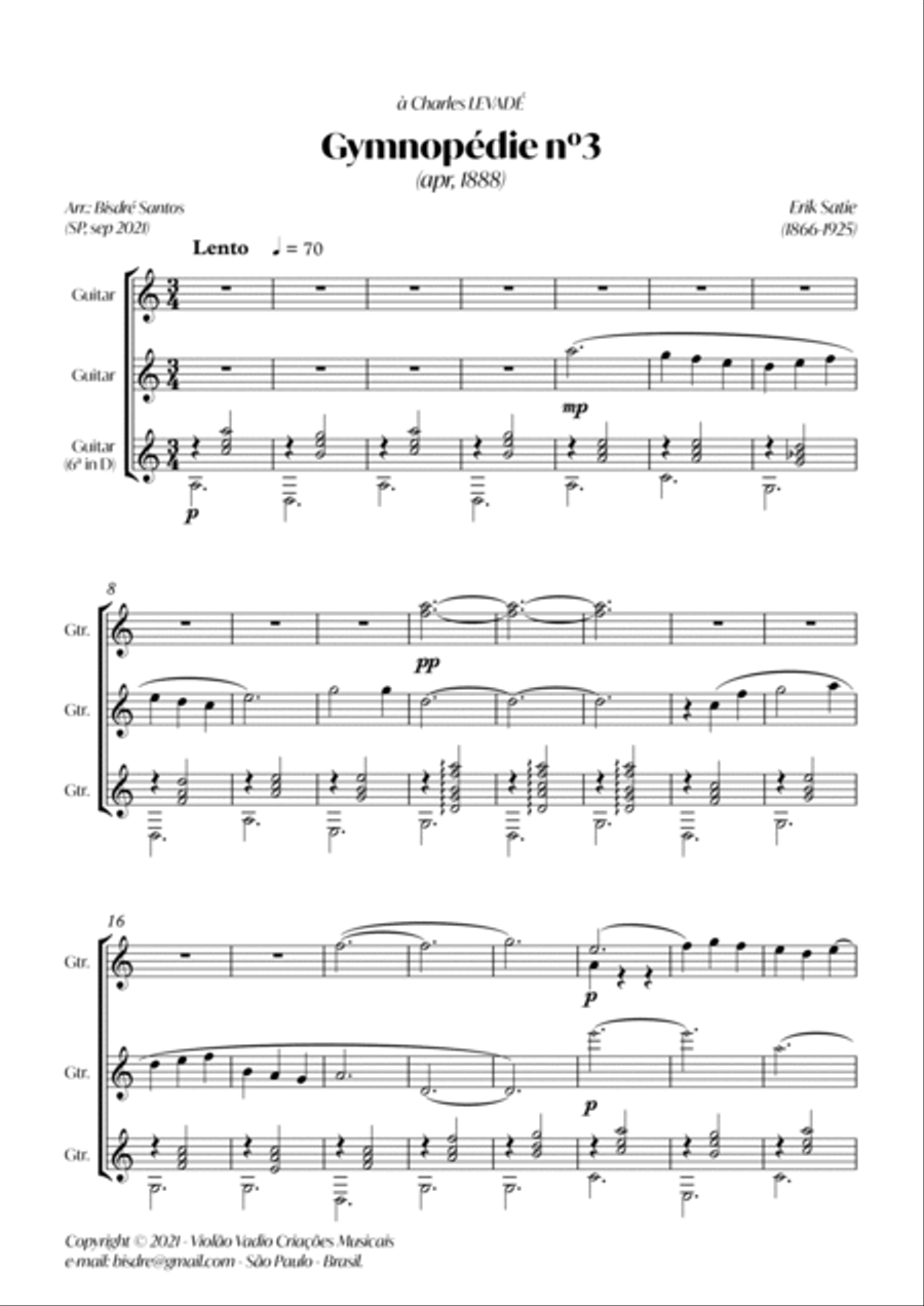 Gymnopedie 3 - guitar Trio Guitar Ensemble scores gallery preview page 2
