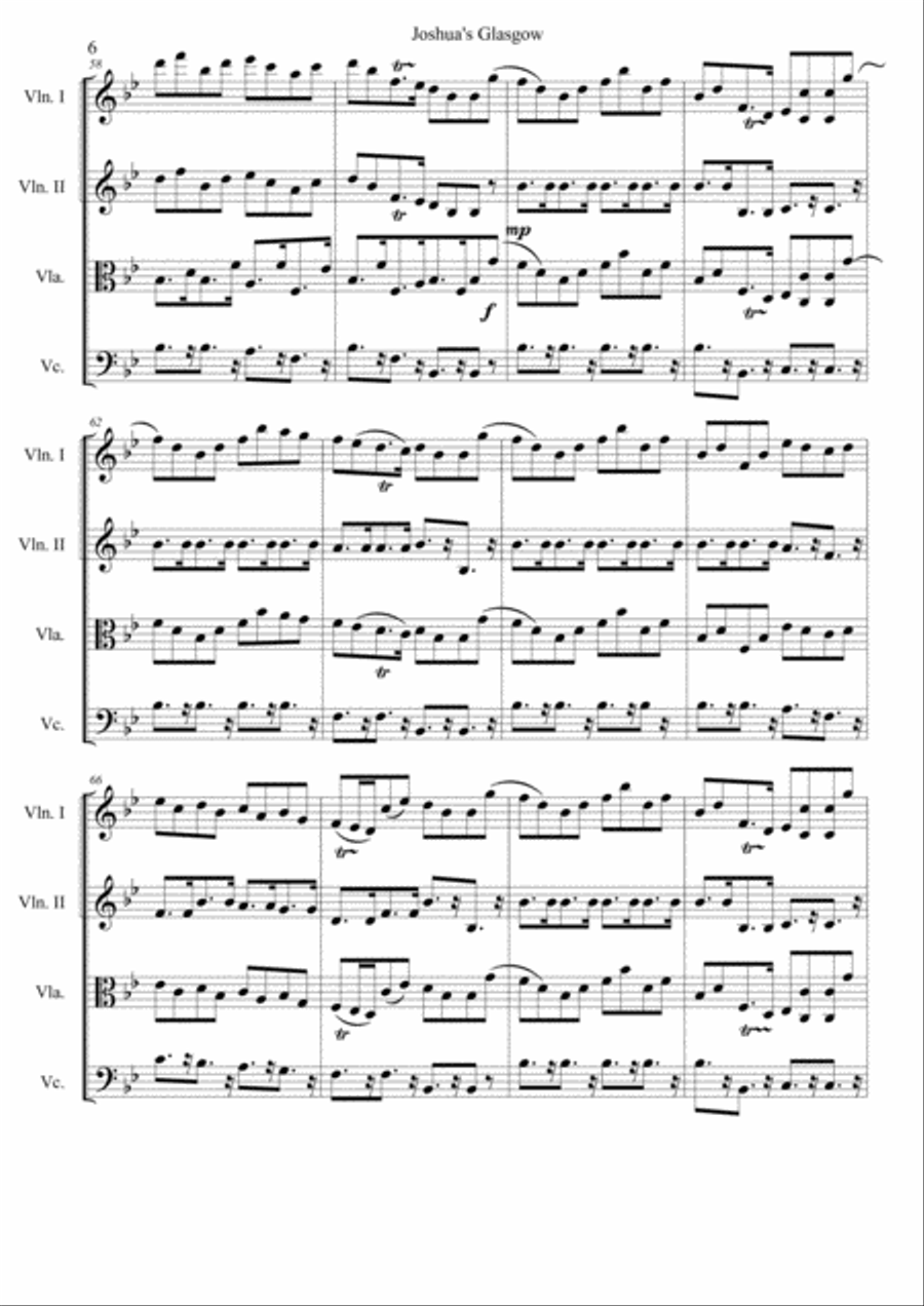 Joshua's Glasgow: a suite of seven pieces for string quartet by Scottish Georgian composer Joshua Ca String Quartet scores gallery preview page 6