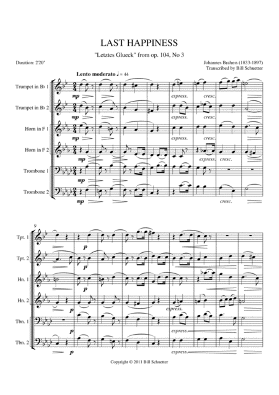 Last Happiness, Op. 104, #3 Chamber Music scores gallery preview page 1