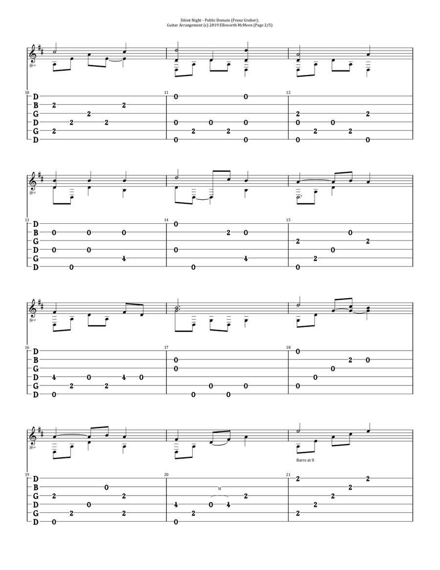 Silent Night (For Fingerstyle Guitar Tuned Open G - DGDGBD) Acoustic Guitar scores gallery preview page 2