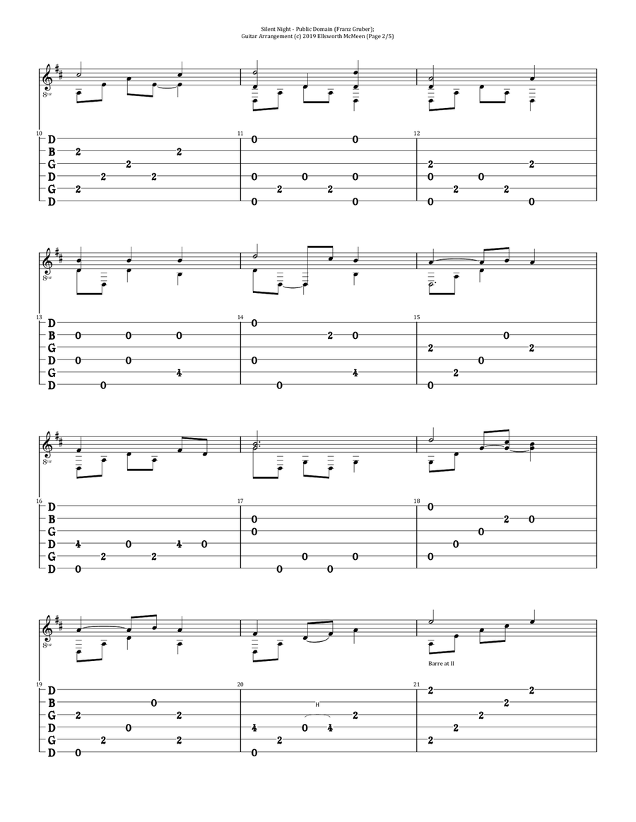 Silent Night (For Fingerstyle Guitar Tuned Open G - DGDGBD) image number null