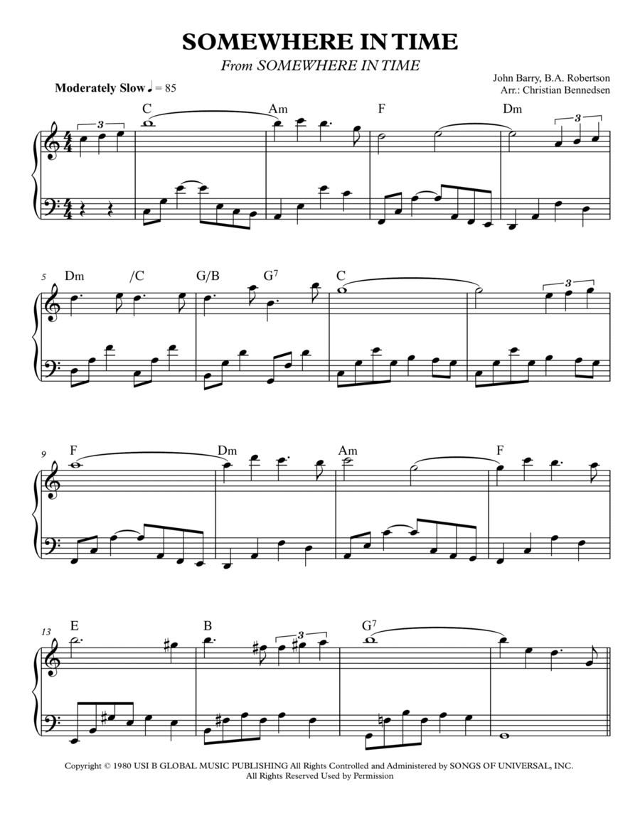 Somewhere In Time Piano Solo scores gallery preview page 1