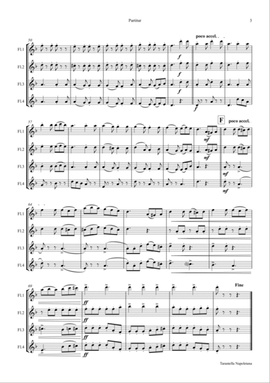 Tarantella Napoletana - Italian Folk Song - Flute Quartet Flute Quartet scores gallery preview page 3