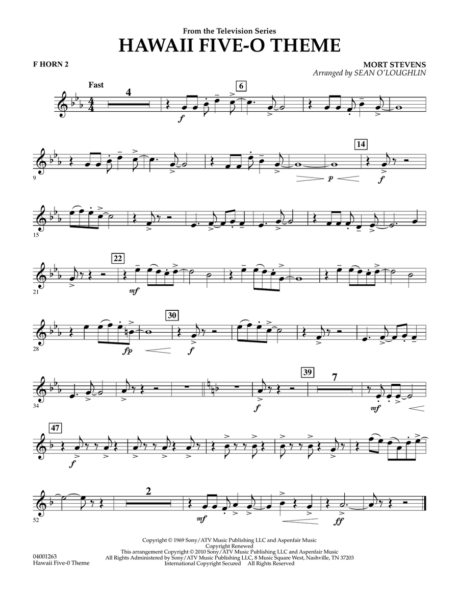 Hawaii Five-O Theme - F Horn 2 Concert Band scores gallery preview page 1