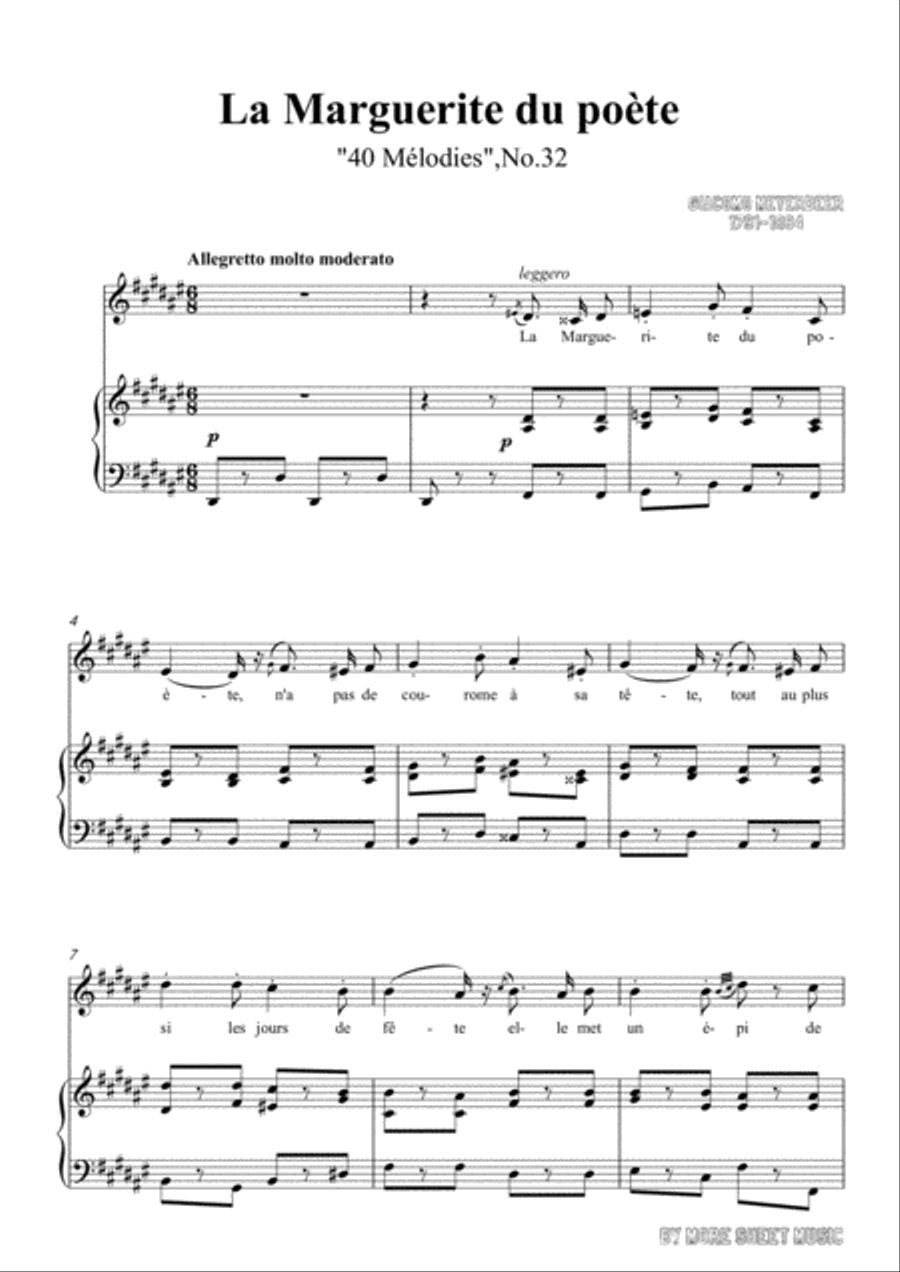 Meyerbeer-La Marguerite du poète in d sharp minor,for Voice and Piano Voice Solo scores gallery preview page 3
