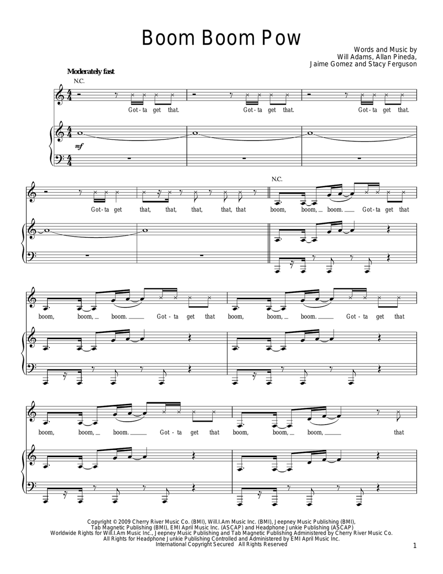 Boom Boom Pow Piano, Vocal, Guitar scores gallery preview page 1