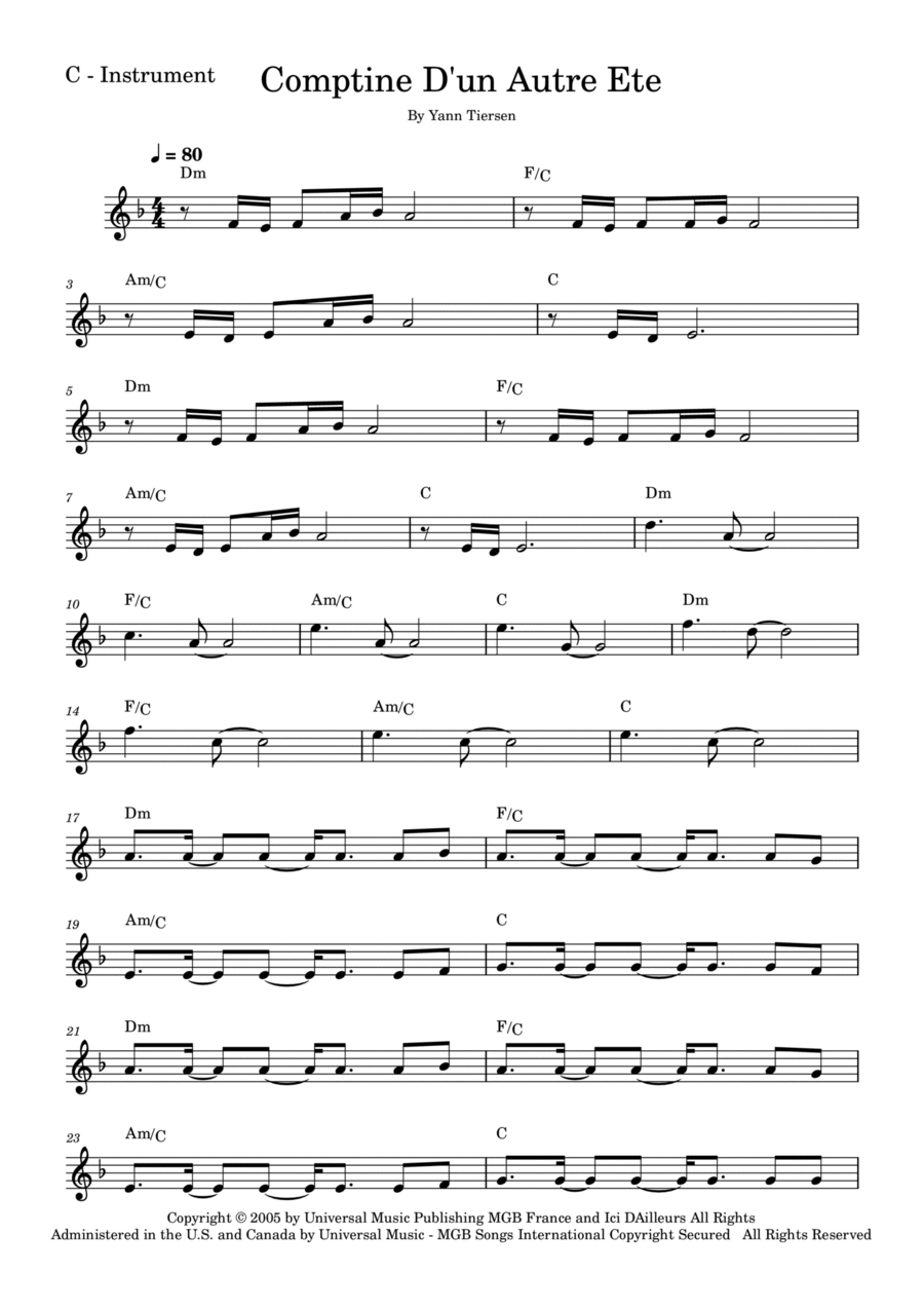 Comptine D'un Autre Été: L'après-midi Oboe Solo scores gallery preview page 1