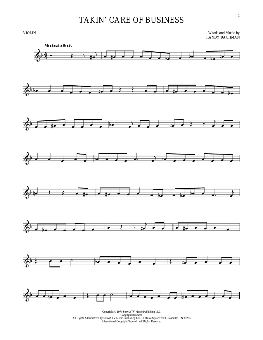 Takin' Care Of Business Takin' Care Of Business Violin Solo scores gallery preview page 1