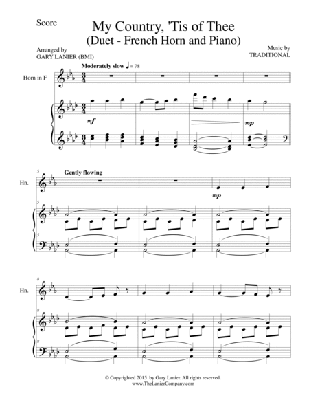 MY COUNTRY, ‘TIS OF THEE (Duet – French Horn and Piano/Score and Parts) image number null