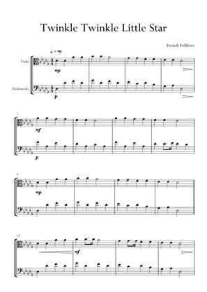 Twinkle Twinkle Little Star in Db Major for Viola and Cello Duo. Easy version.
