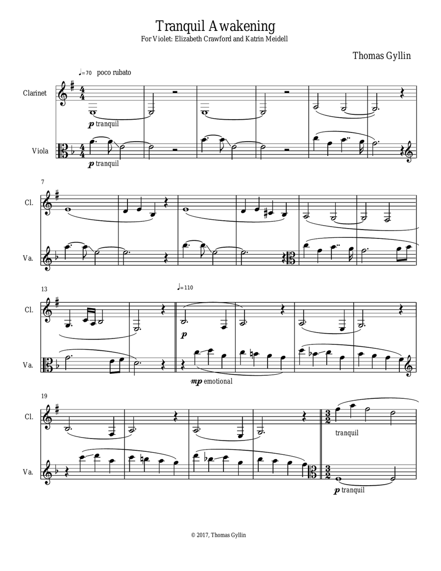 Tranquil Awakening Clarinet scores gallery preview page 1