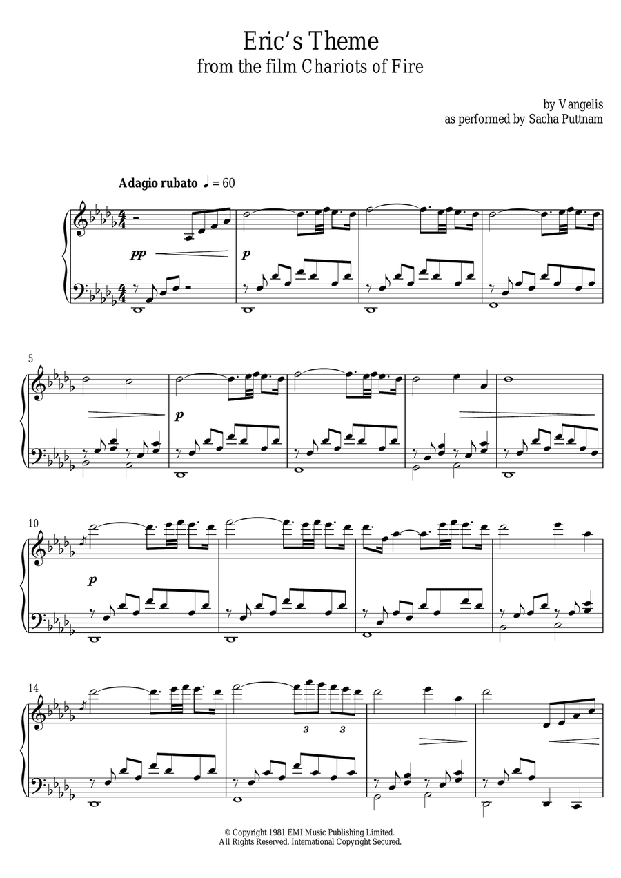 Chariots of fire piano on sale