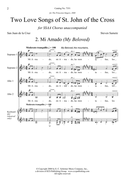 Mi Amado (My Beloved) from Two Love Songs of St. John of the Cross (Downloadable)