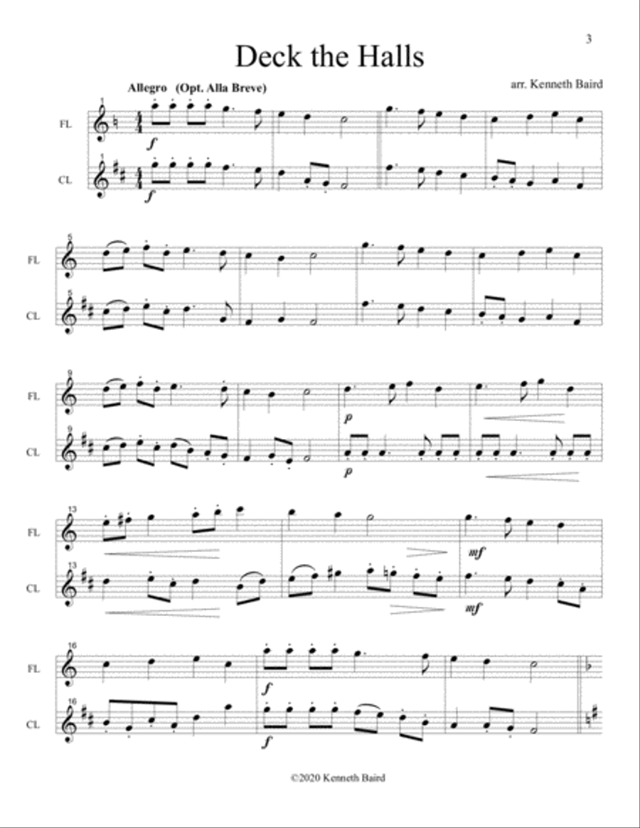 12 Christmas Duets for Flute and Clarinet Woodwind Duet scores gallery preview page 3