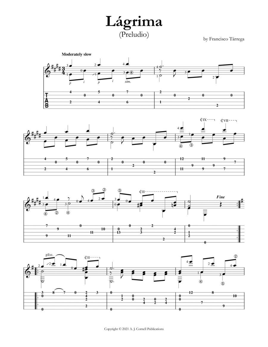 Lágrima (Preludio) Classical Guitar scores gallery preview page 1