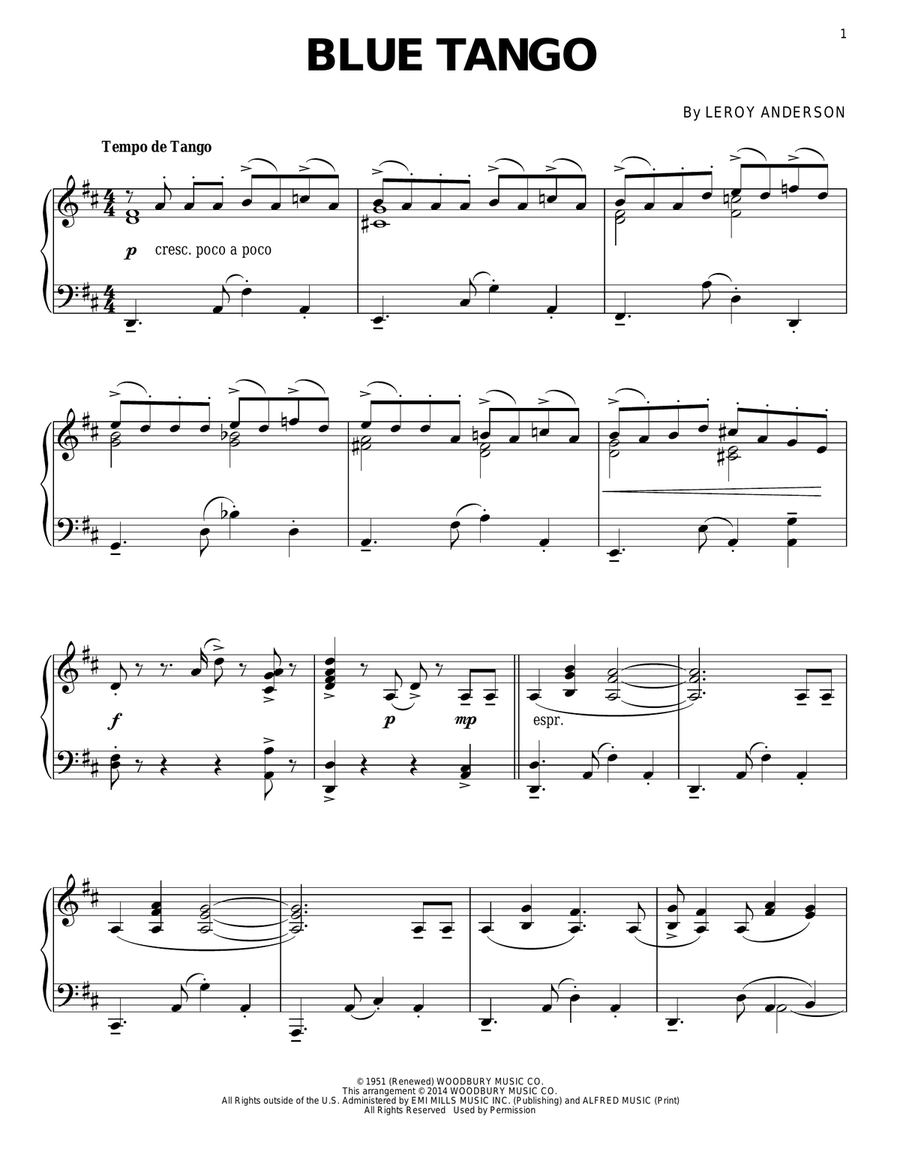 Blue Tango Piano Solo scores gallery preview page 1