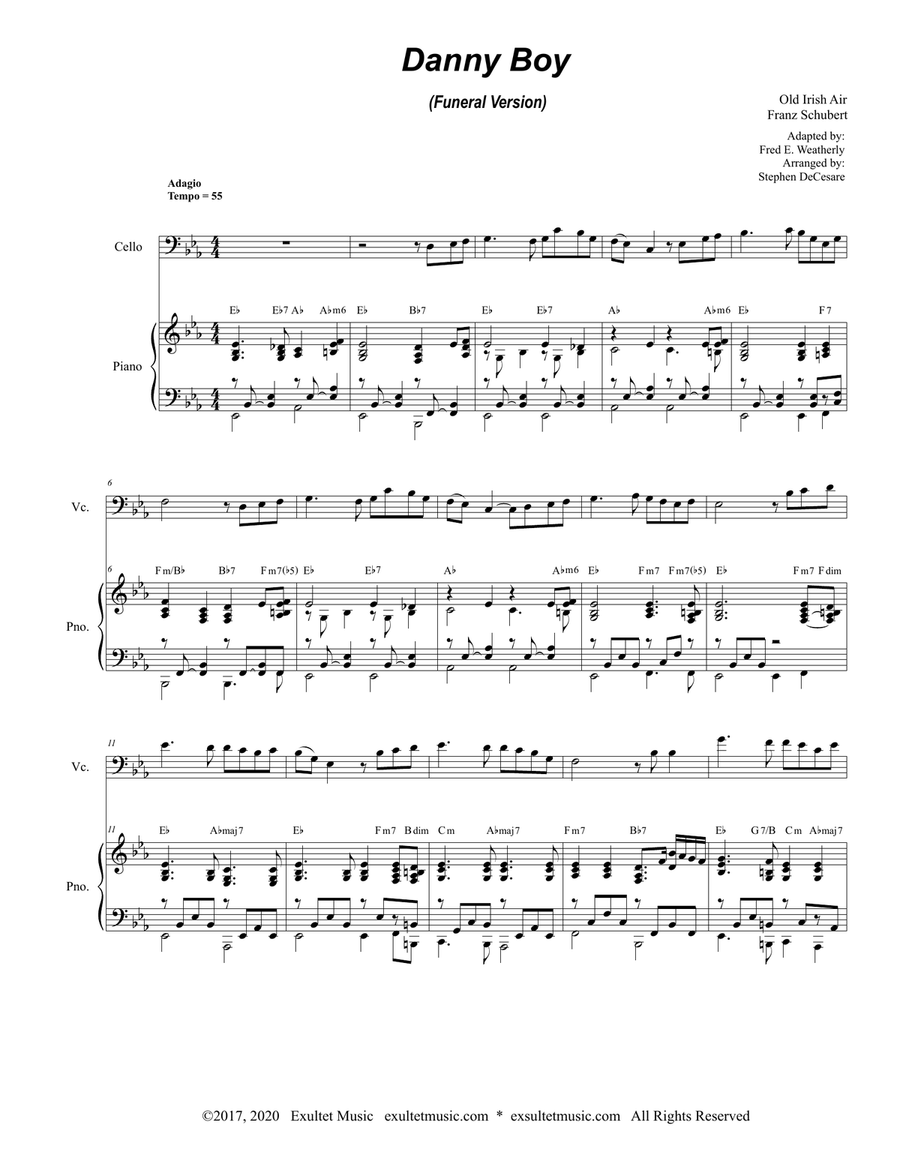 Danny Boy (Funeral Version) (Cello Solo and Piano) Piano scores gallery preview page 1