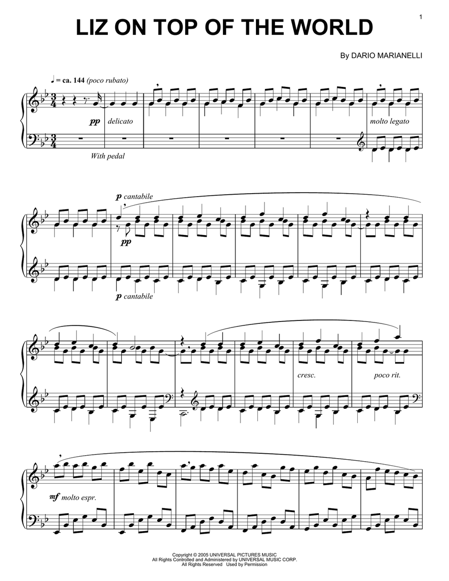 Liz On Top Of The World (from Pride And Prejudice) Piano Solo scores gallery preview page 1