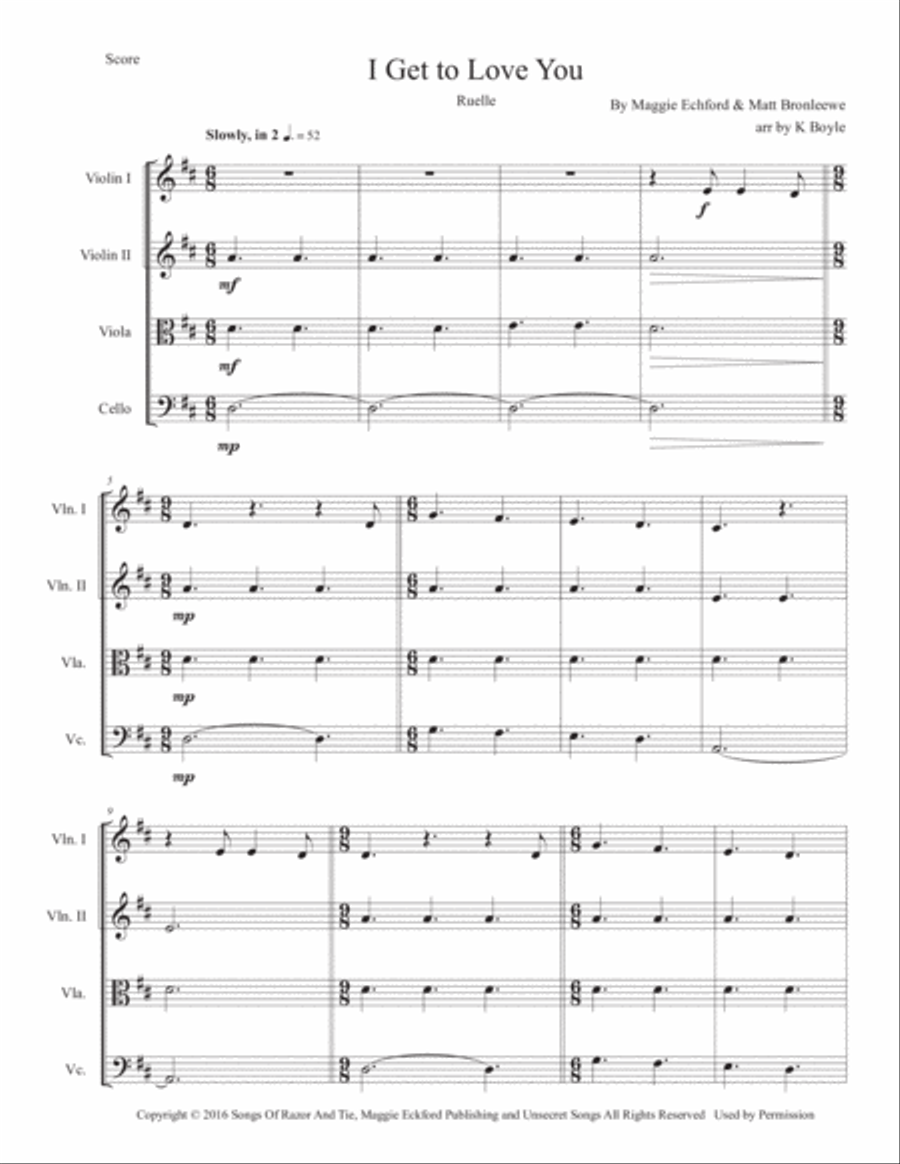 I Get To Love You String Quartet scores gallery preview page 1