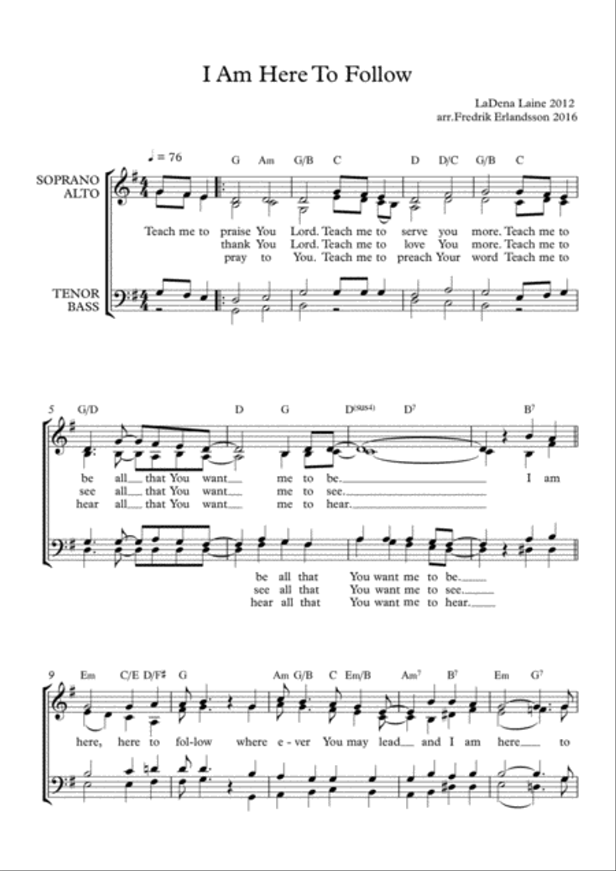 I Am Here to Follow 4-Part scores gallery preview page 1
