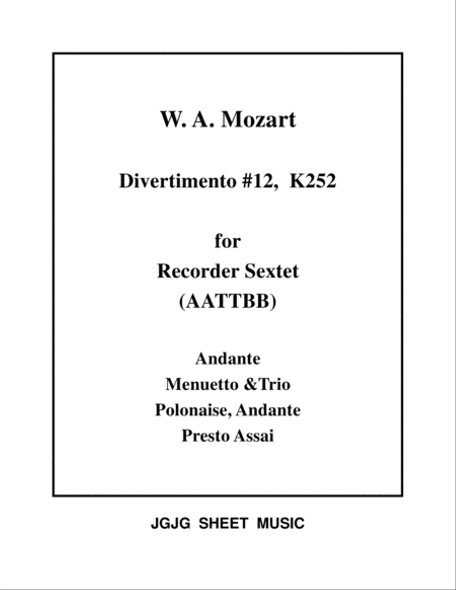 Mozart Divertimento #12 for Recorder Sextet Recorder scores gallery preview page 1