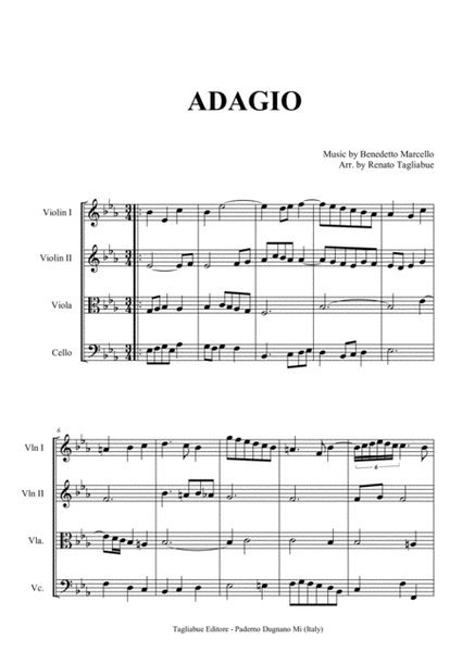 ADAGIO - Benedetto Marcello - For string quartet - with parts image number null