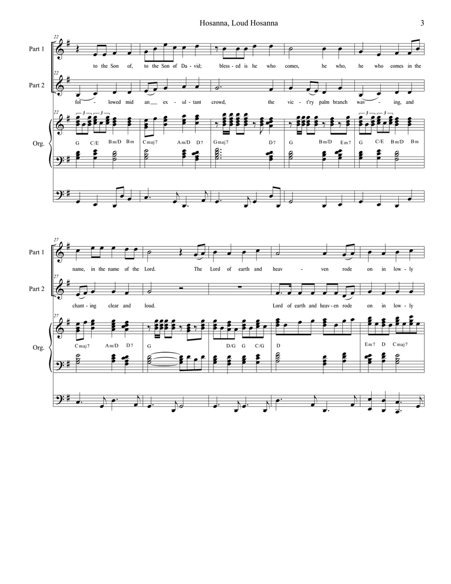 Hosanna, Loud Hosanna (2-part choir - Organ accompaniment) 2-Part scores gallery preview page 3