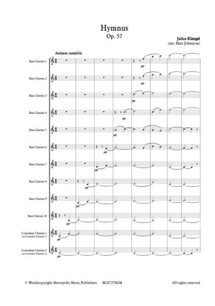 Hymnus, Op. 57 for Low Clarinet Ensemble