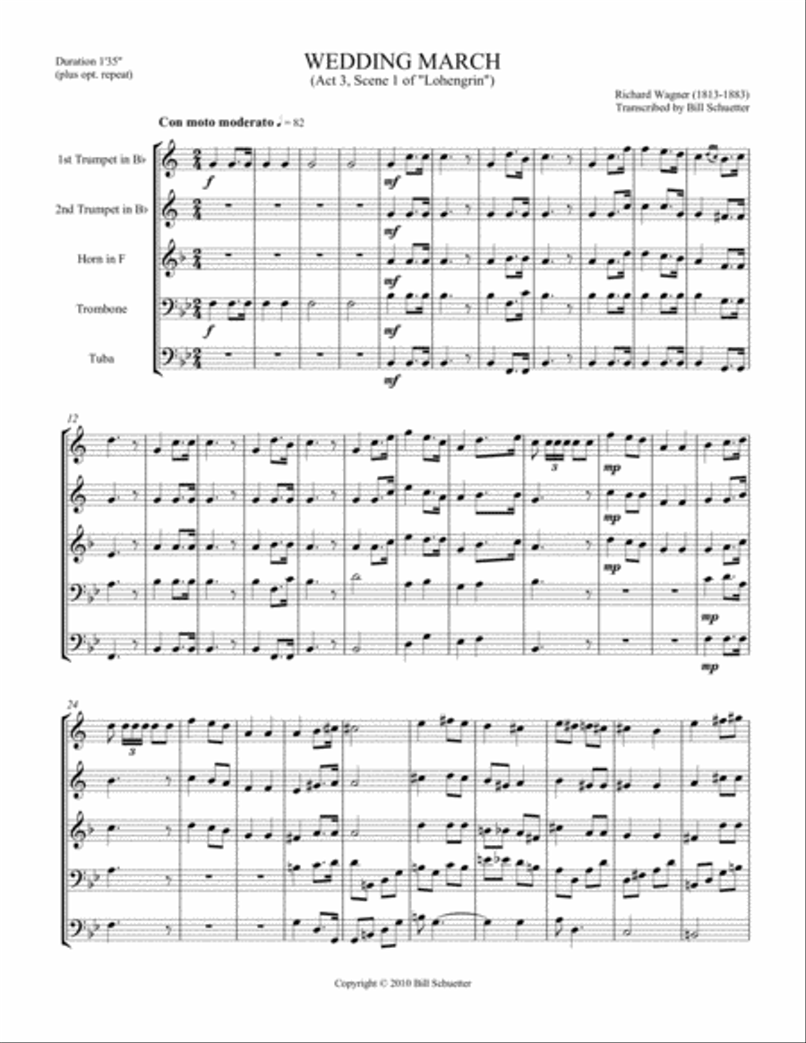 Wedding March from Lohengrin Brass Quintet scores gallery preview page 1