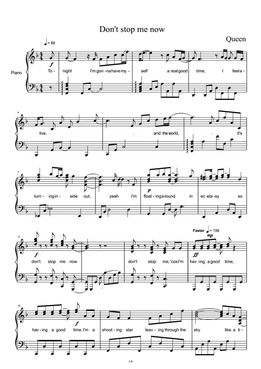 Don't Stop Me Now Piano Solo scores gallery preview page 1