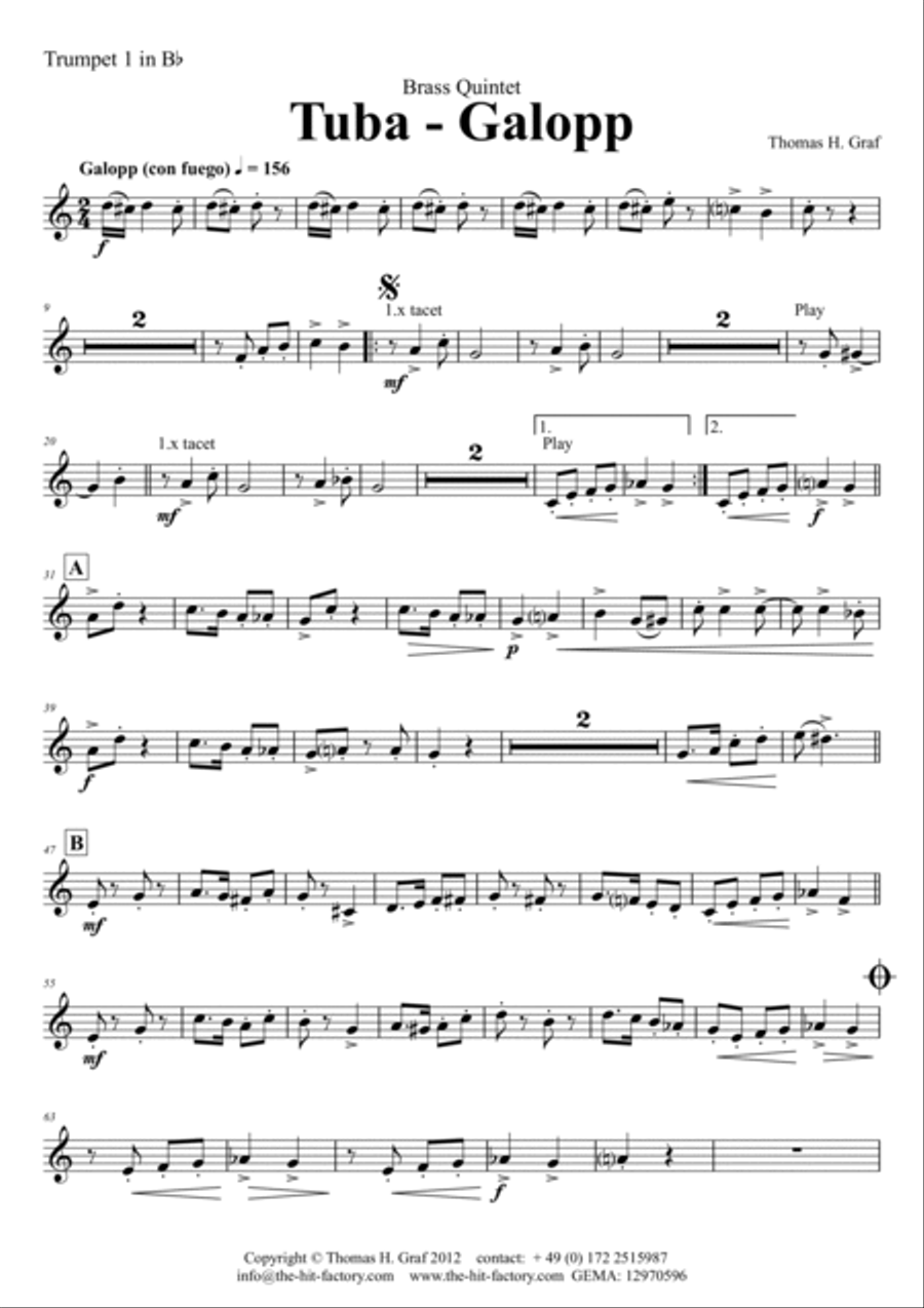 Tuba Galopp - Octoberfest - Tuba Solo - Fast Polka - Brass Quintet image number null