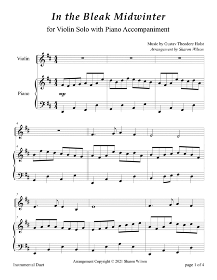 In the Bleak Midwinter (Easy Violin Solo with Piano Accompaniment) Violin Solo scores gallery preview page 3