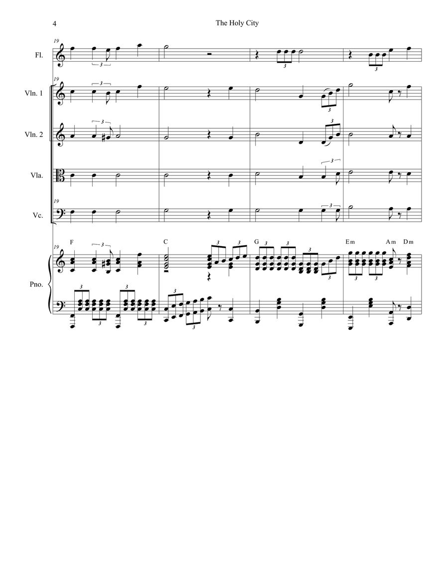 The Holy City (String Quartet and Piano) String Quartet scores gallery preview page 4