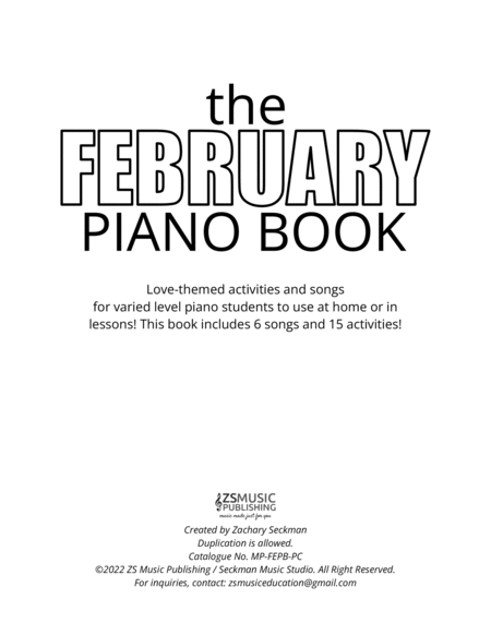 The February Piano Book: Love-Themed Activities and Music for Piano Students