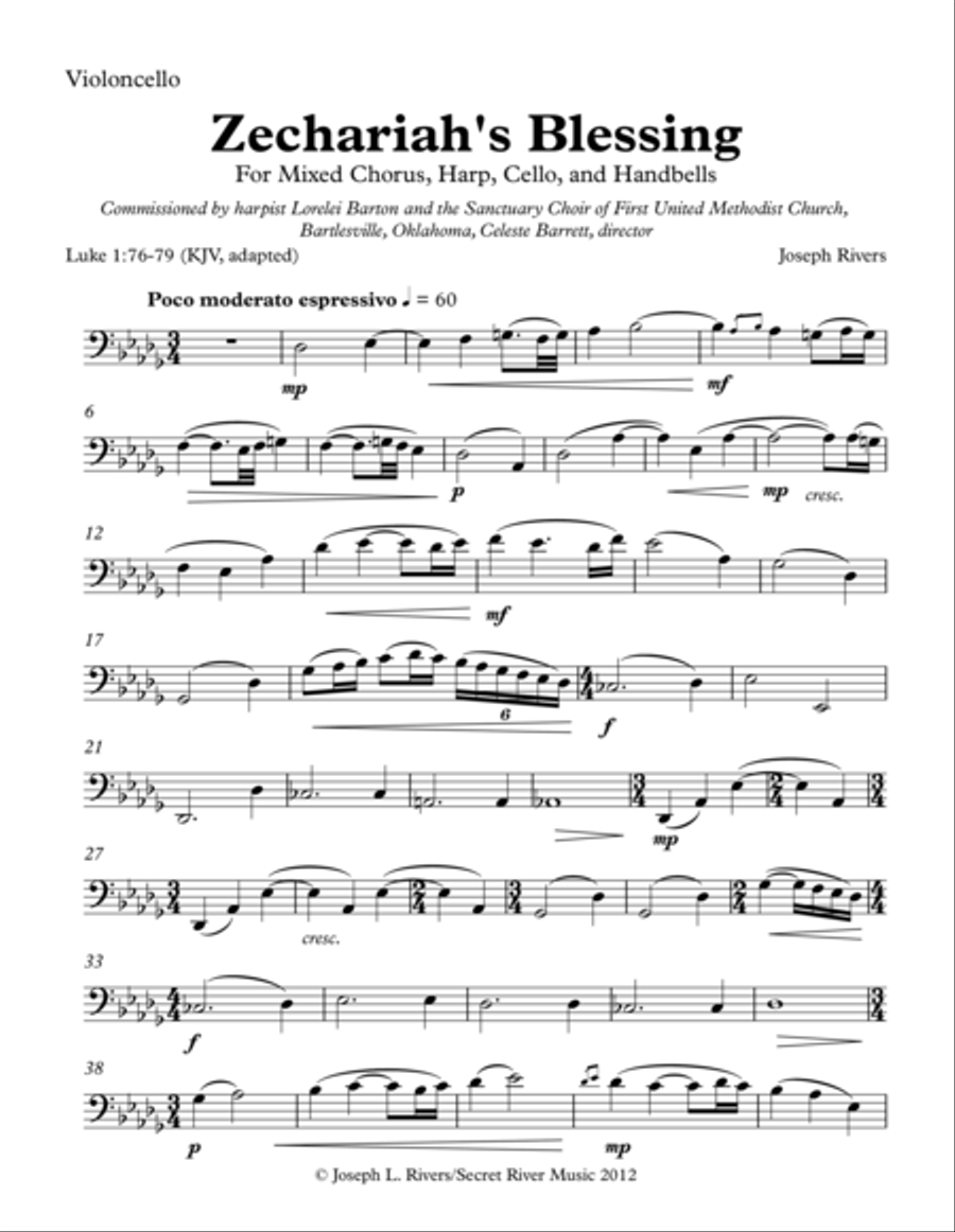 Zechariah's Blessing Cello Part Cello Solo scores gallery preview page 1