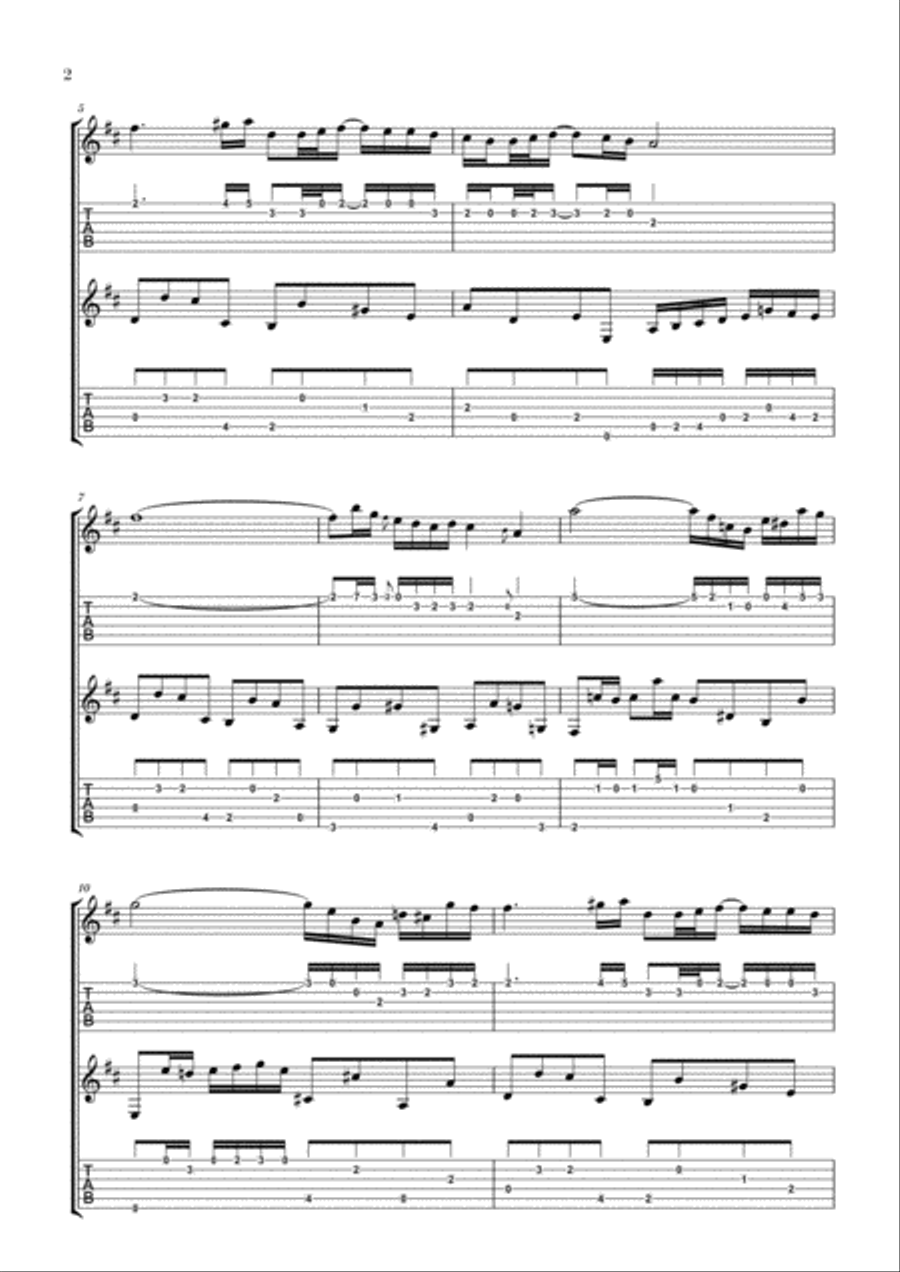 Bach: Air on the G String for Guitar Duo (2 Guitars) (Notation and Tabs) Acoustic Guitar scores gallery preview page 2