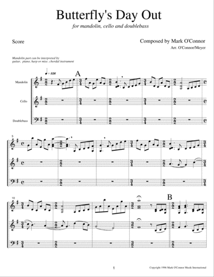Butterfly's Day Out (score - mandolin/misc. instr., cel, bs) String Trio scores gallery preview page 4