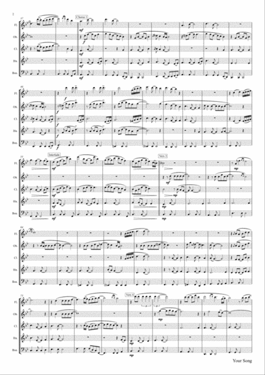 Your Song Woodwind Quintet scores gallery preview page 3