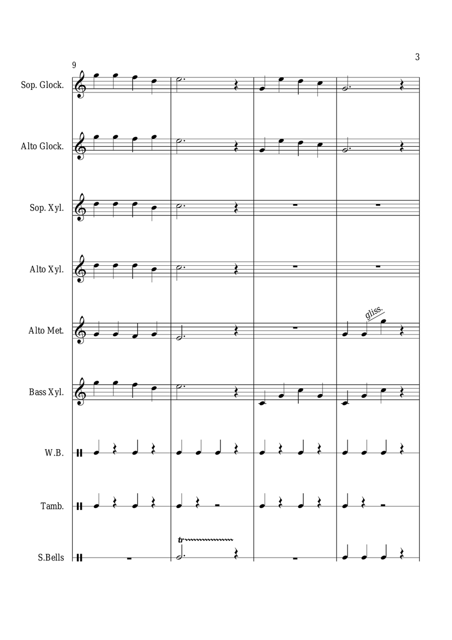 Jingle Bells - For Orff Ensemble Percussion Ensemble scores gallery preview page 3