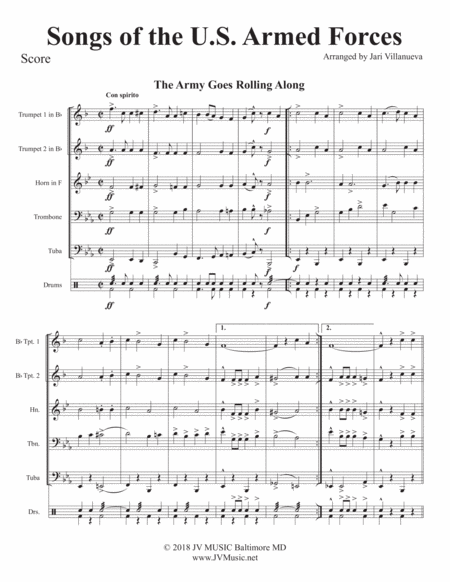 Songs of the US Armed Forces for Brass Quintet