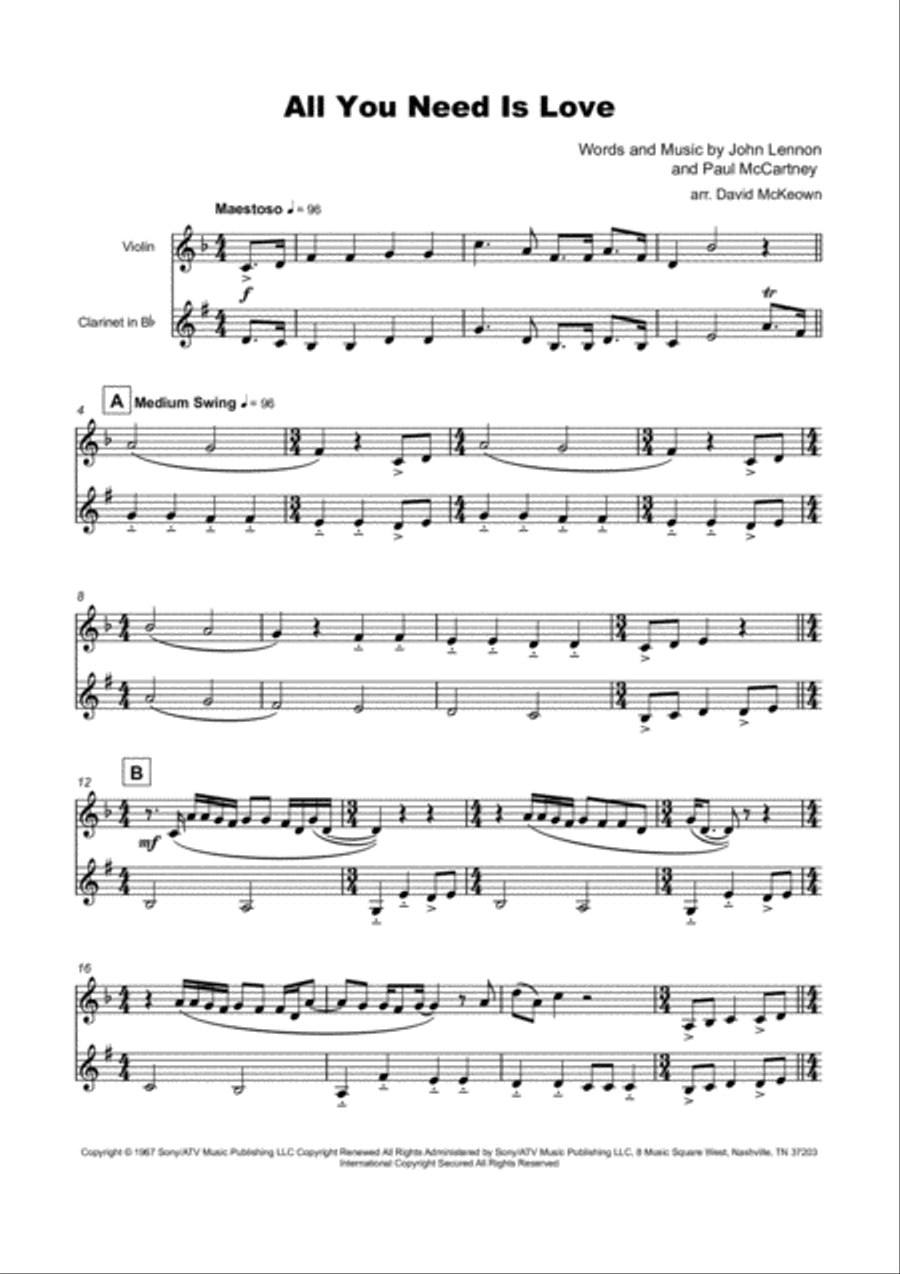 All You Need Is Love Clarinet scores gallery preview page 2