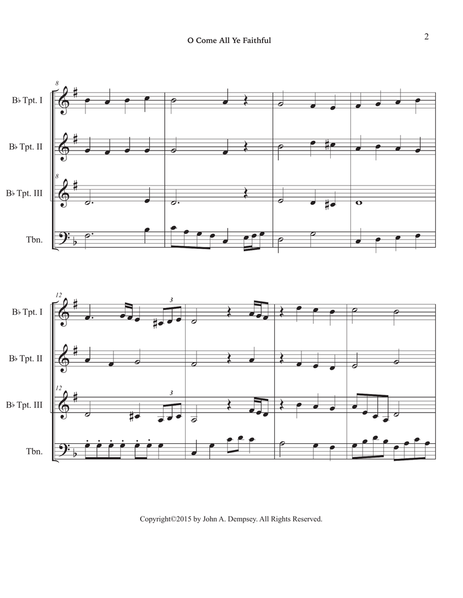 O Come All Ye Faithful (Brass Quartet): Three Trumpets and Trombone Brass Quartet scores gallery preview page 6