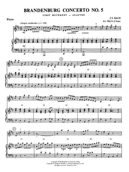 Brandenburg Concerto No. 5: Piano Accompaniment