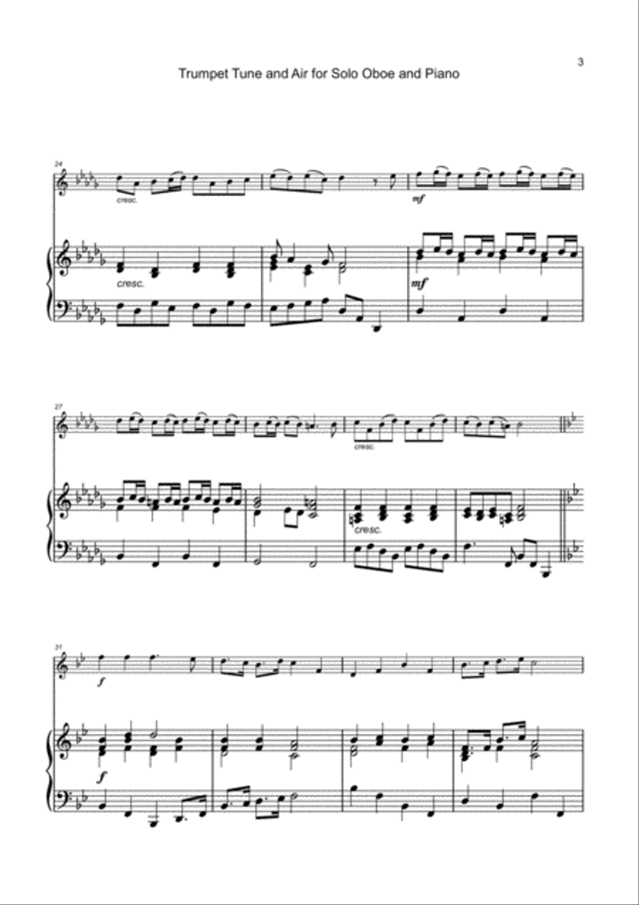 Trumpet Tune and Air, by Purcell; for solo Oboe and Piano