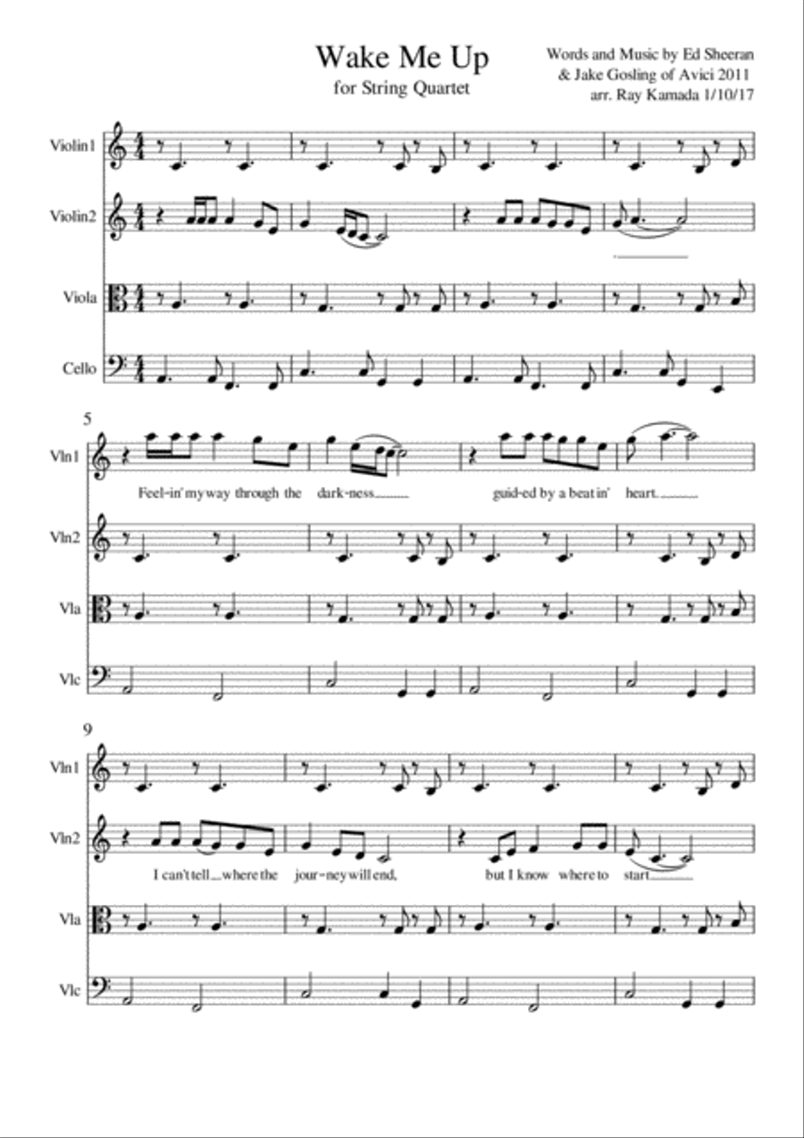 Wake Me Up Wake Me Up String Quartet scores gallery preview page 1