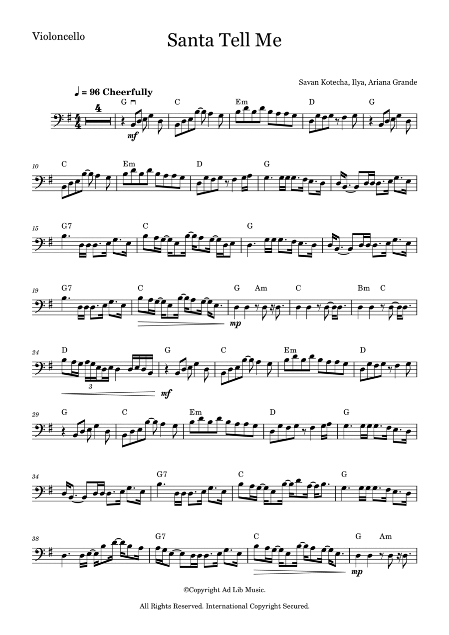 Santa Tell Me Cello Solo scores gallery preview page 1