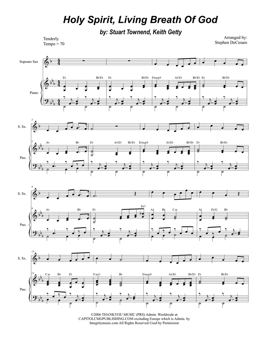 Holy Spirit, Living Breath Of God Soprano Saxophone scores gallery preview page 1