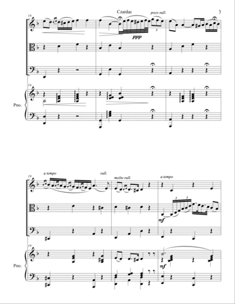 Vittorio Monti - Czardas arr. for piano quartet (score and parts)