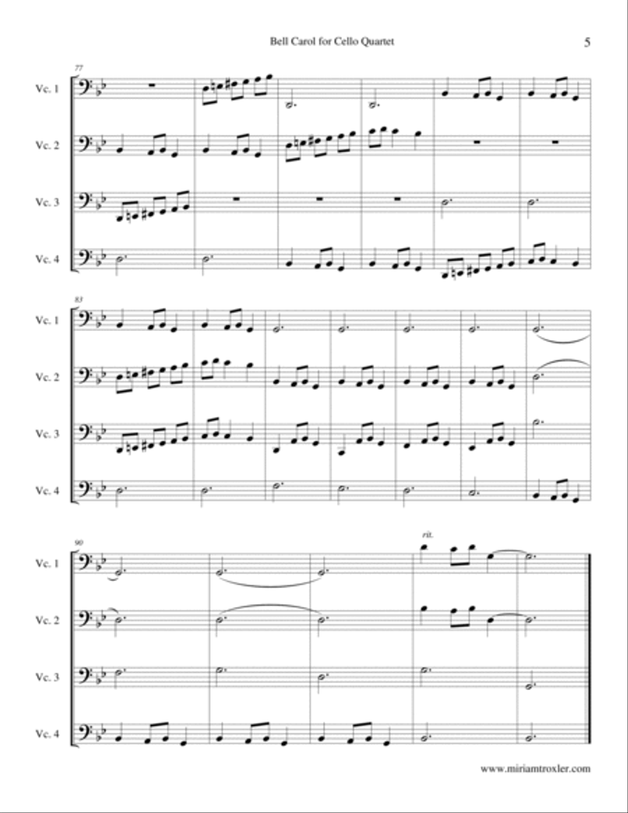 Bell Carol for Cello Quartet Cello scores gallery preview page 5